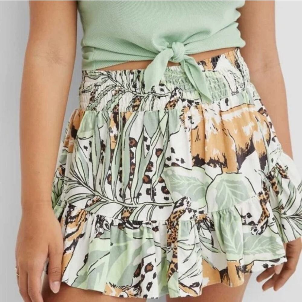 Aerie Safari Jungle Elastic Waist Band Linen Blend Skirt Size XXL